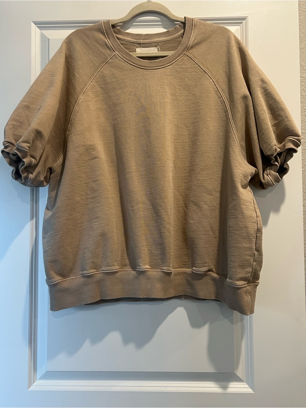 Free People Short Sleeve Pullover Sweatshirt in Tan